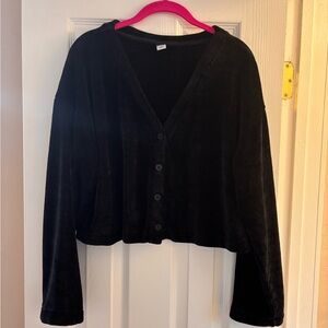 Old Navy Black Chenille Corduroy V‑Neck Button Cardigan